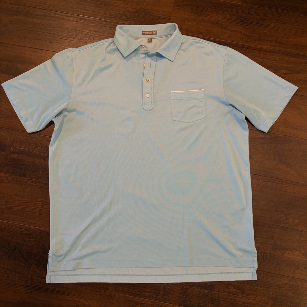 Peter Millar Summer Comfort Light Blue Polo Golf Shirt Pocket Mens XL